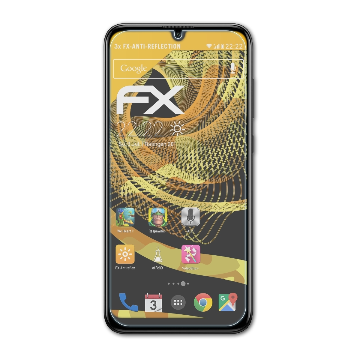 Y7 Prime 3x Huawei 2019) Displayschutz(für FX-Antireflex ATFOLIX