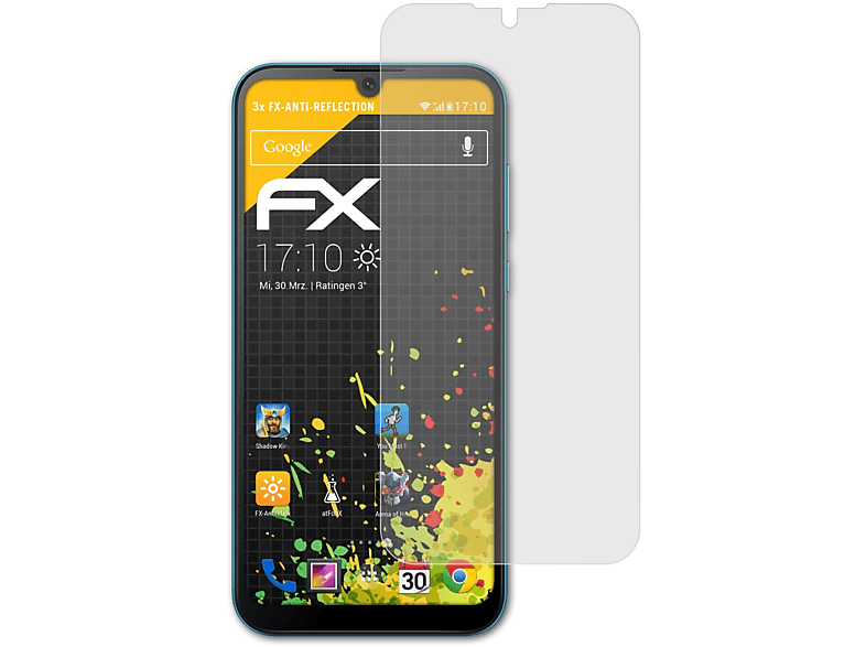 ATFOLIX 3x FX-Antireflex Displayschutz(für Huawei 2019) Y5