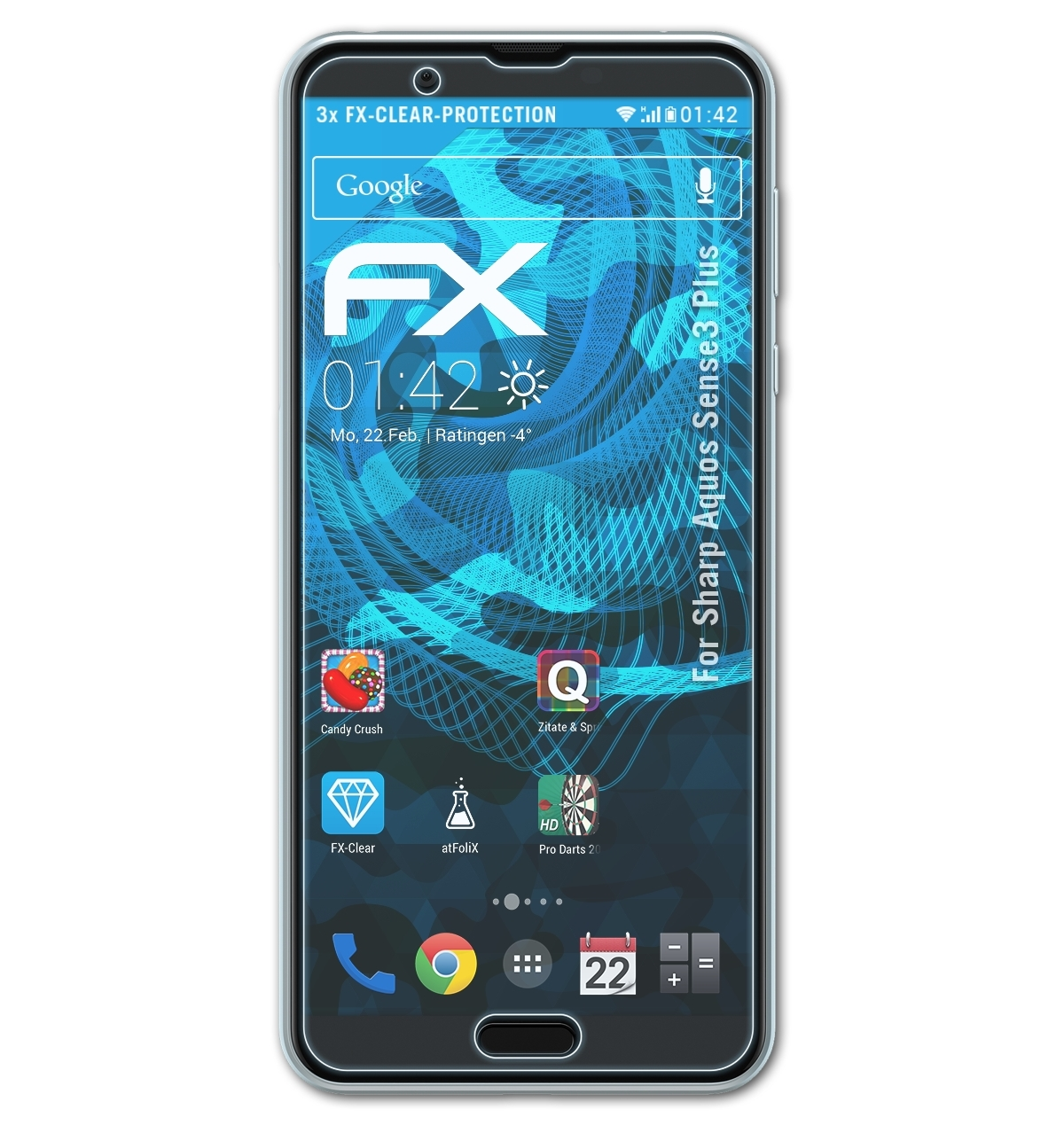 ATFOLIX 3x FX-Clear Aquos Sharp Sense3 Plus) Displayschutz(für