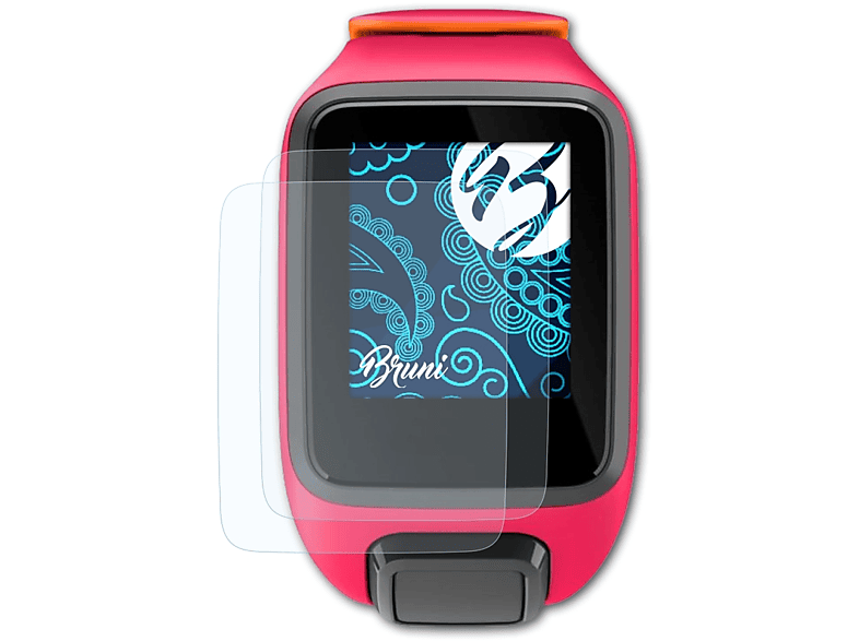 BRUNI 2x Basics-Clear Schutzfolie(für TomTom Runner 3 / Spark 3) | Smartwatch Schutzfolien & Gläser