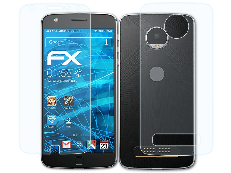 ATFOLIX 3x FX-Clear Displayschutz(für Lenovo Motorola Moto Z Play)