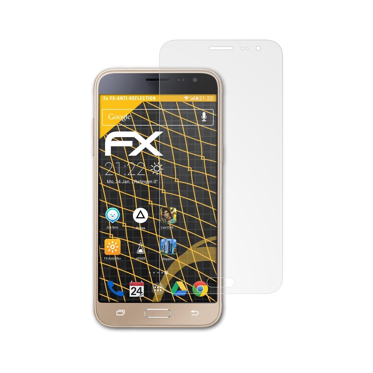 ATFOLIX 3x FX-Antireflex Displayschutz(für (SM-J320)) Galaxy J3 Samsung Pro