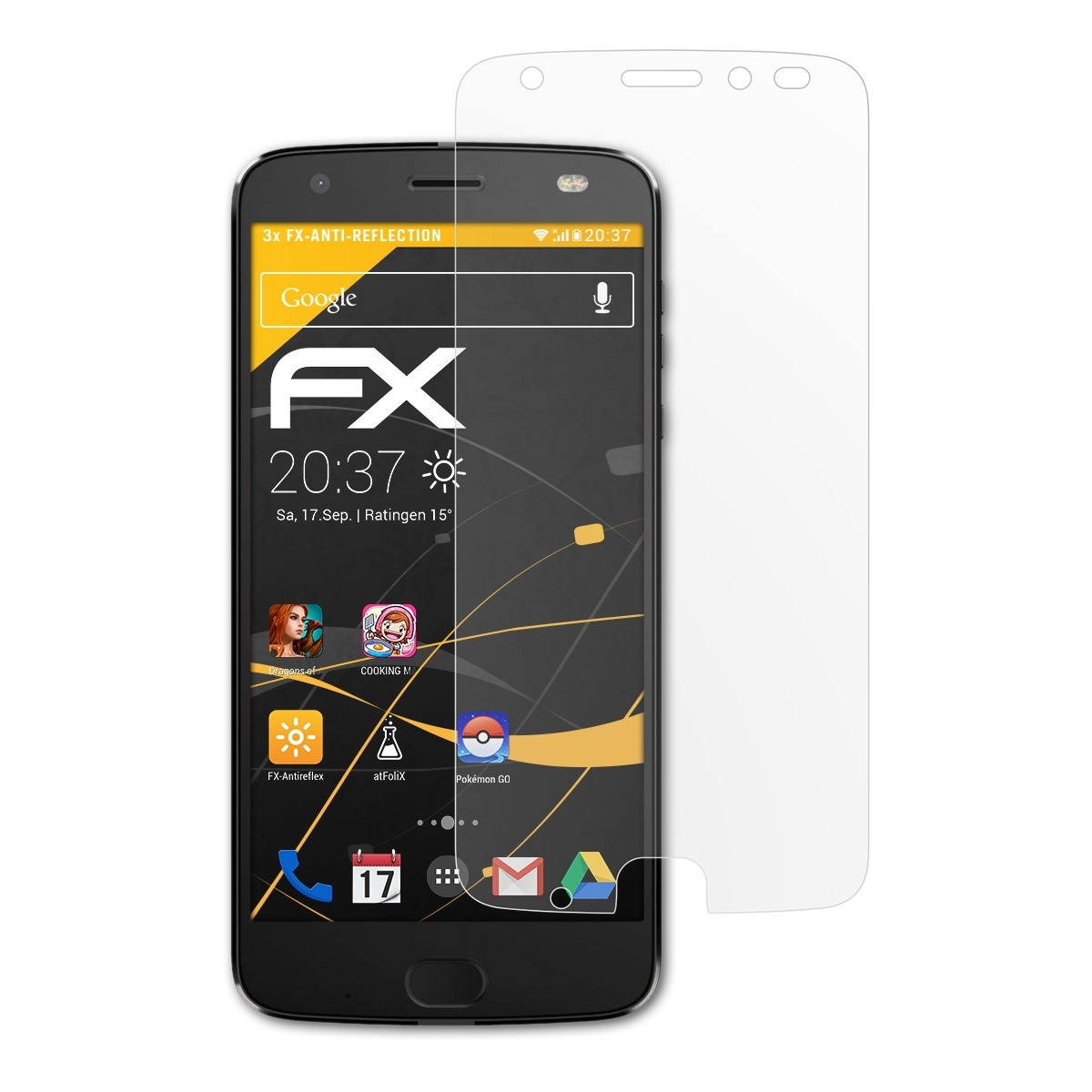 Force) FX-Antireflex Displayschutz(für 3x Moto Motorola Z2 Lenovo ATFOLIX