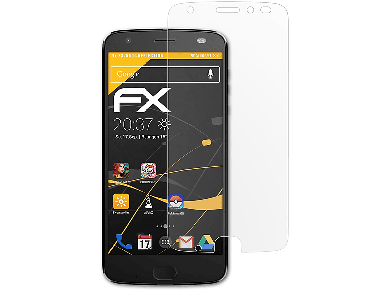 ATFOLIX 3x FX-Antireflex Displayschutz(für Lenovo Motorola Moto Z2 Force)