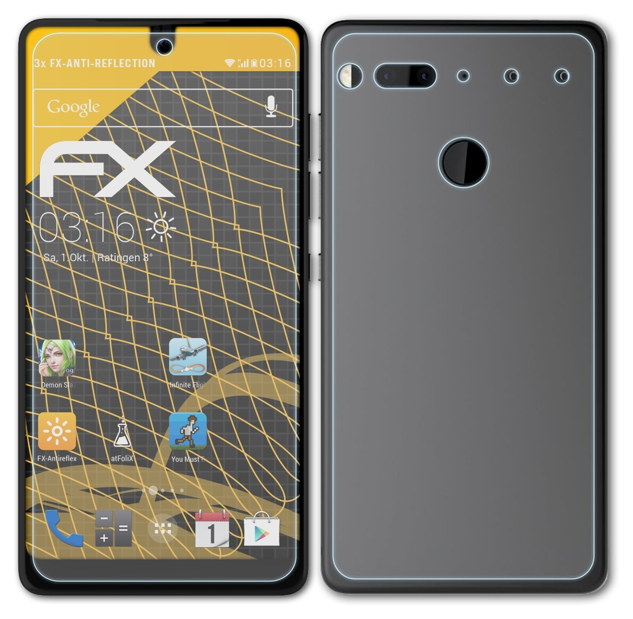ATFOLIX 3x FX-Antireflex Displayschutz(für Essential PH-1) Phone