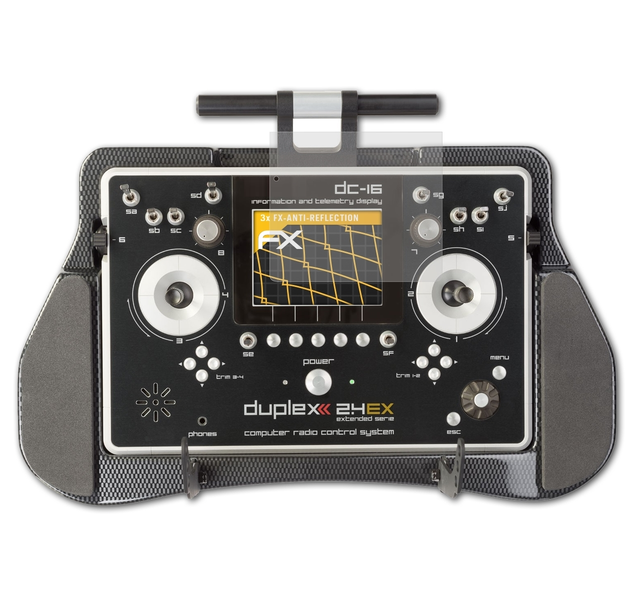 DC-16) 3x FX-Antireflex Jeti Transmitter ATFOLIX Duplex Displayschutz(für