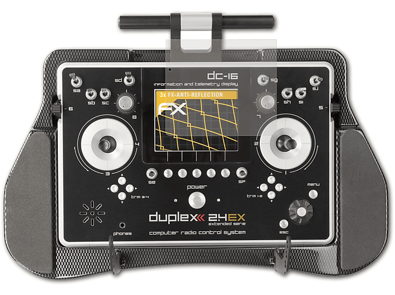 DC-16) 3x FX-Antireflex Jeti Transmitter ATFOLIX Duplex Displayschutz(für