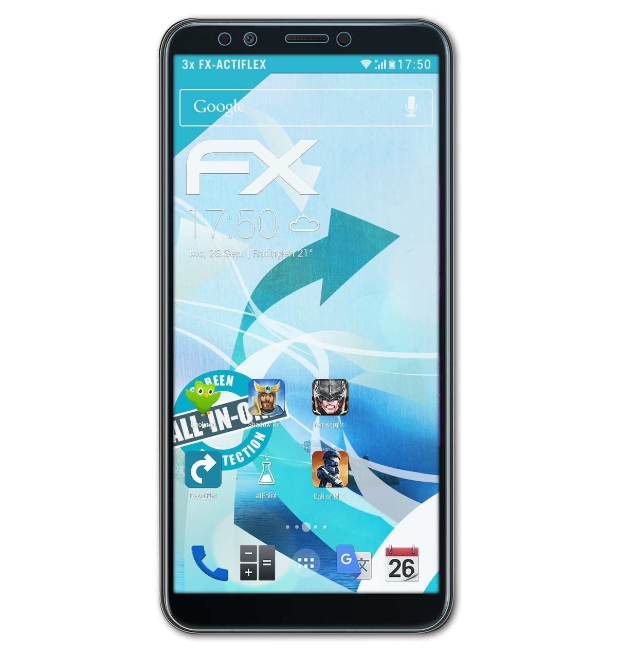 ATFOLIX Y7 Huawei FX-ActiFleX 2018) 3x Displayschutz(für Prime