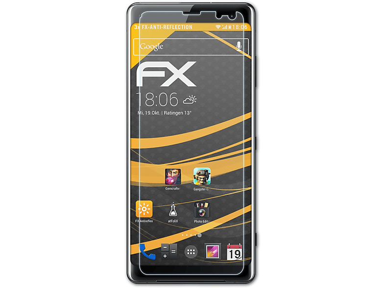 ATFOLIX 3x FX-Antireflex Sony XZ3) Displayschutz(für Xperia