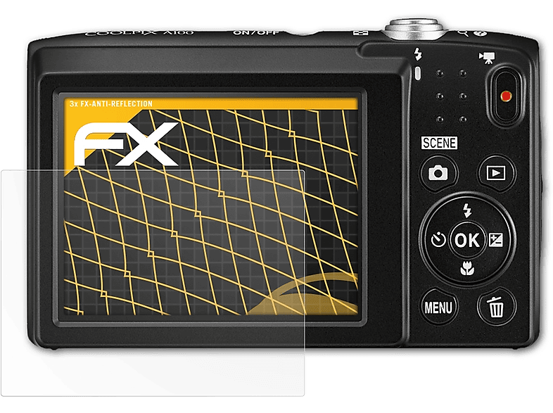 ATFOLIX 3x FX-Antireflex Displayschutz(für Nikon Coolpix A100) | Kamera Schutzfolie