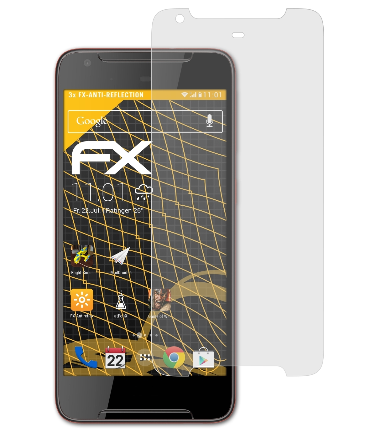 ATFOLIX 3x HTC FX-Antireflex 628) Displayschutz(für Desire