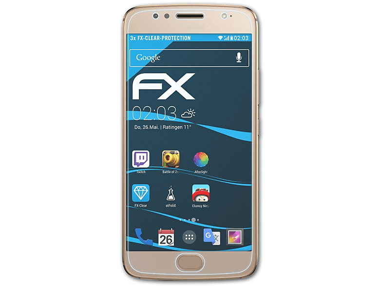 ATFOLIX 3x FX-Clear Displayschutz(für Lenovo Motorola Moto G5S)