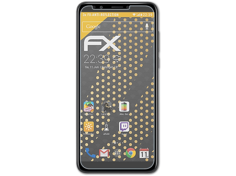 ATFOLIX 3x FX-Antireflex Displayschutz(für Y7 2018) Huawei