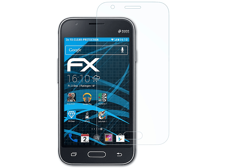ATFOLIX 3x FX-Clear Displayschutz(für Samsung Galaxy J1 mini (2016))