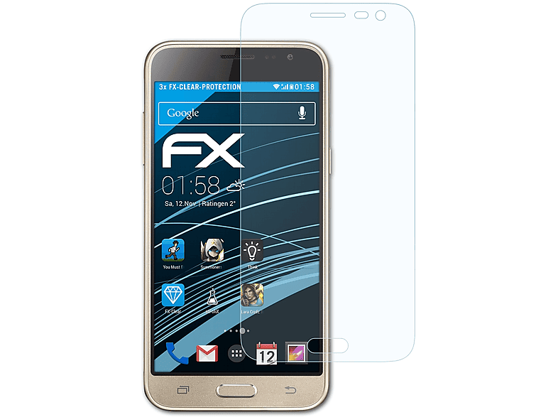 ATFOLIX 3x Samsung Displayschutz(für (2016)) FX-Clear J3 Galaxy