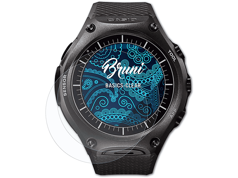 Casio 2x BRUNI WSD-F20) Schutzfolie(für Basics-Clear