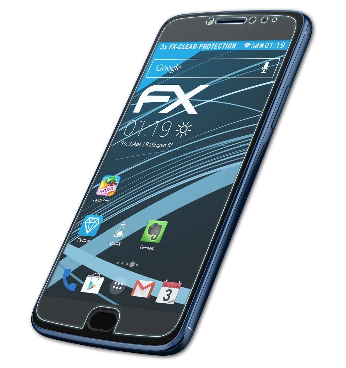 Lenovo Motorola FX-Clear Moto E4 Plus) 3x Displayschutz(für ATFOLIX