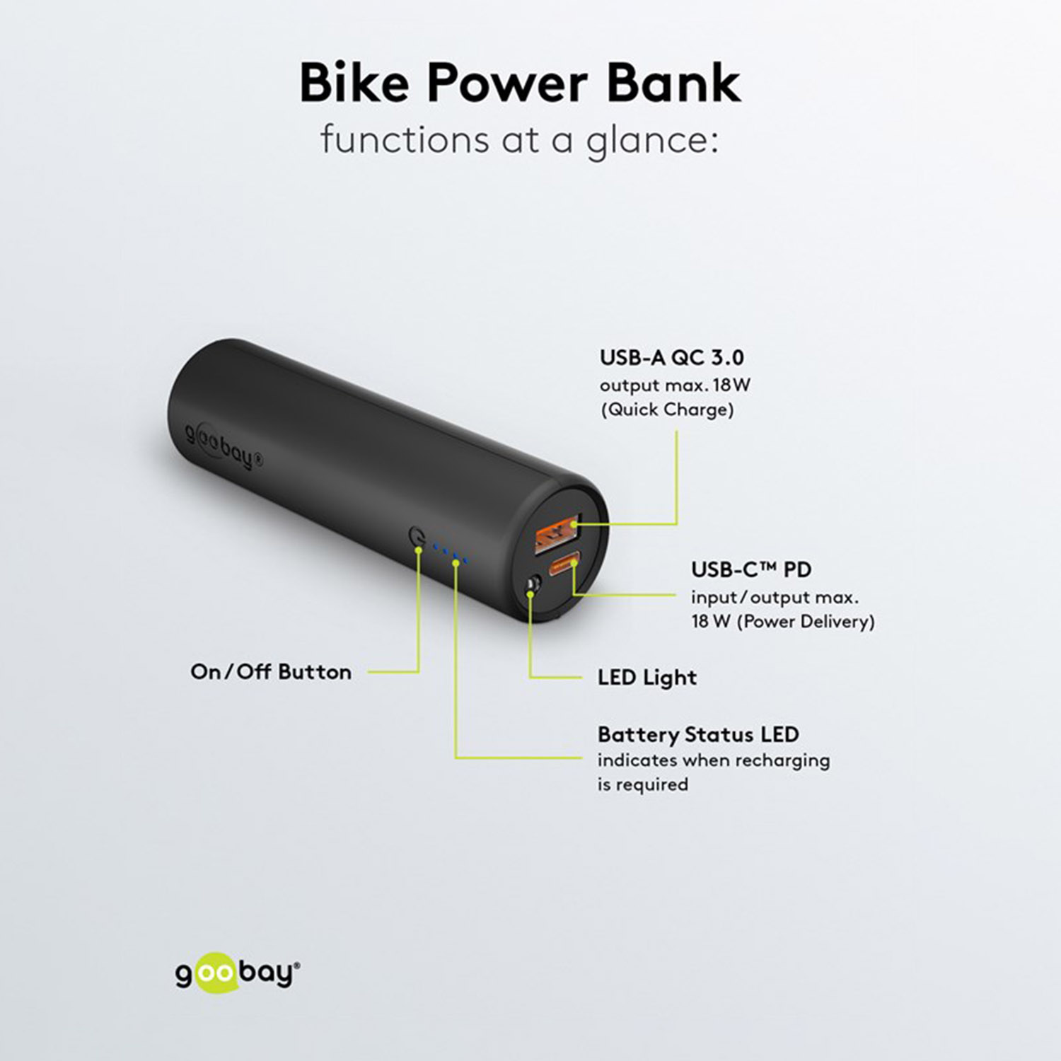 mAh 5000 Bike-Powerbank 5000 Powerbank Schwarz GOOBAY