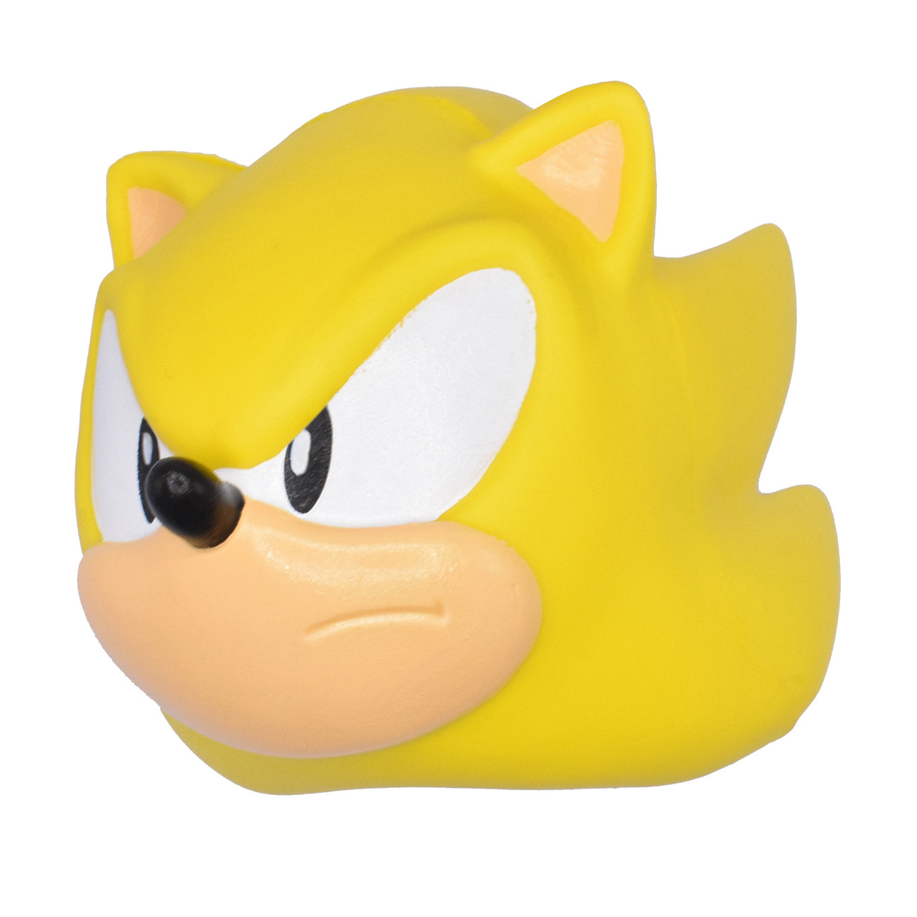 Gelber Sonic-Kopf mit pfirsichfarbener Schnauze, schwarzer Nase und weißen Augen.