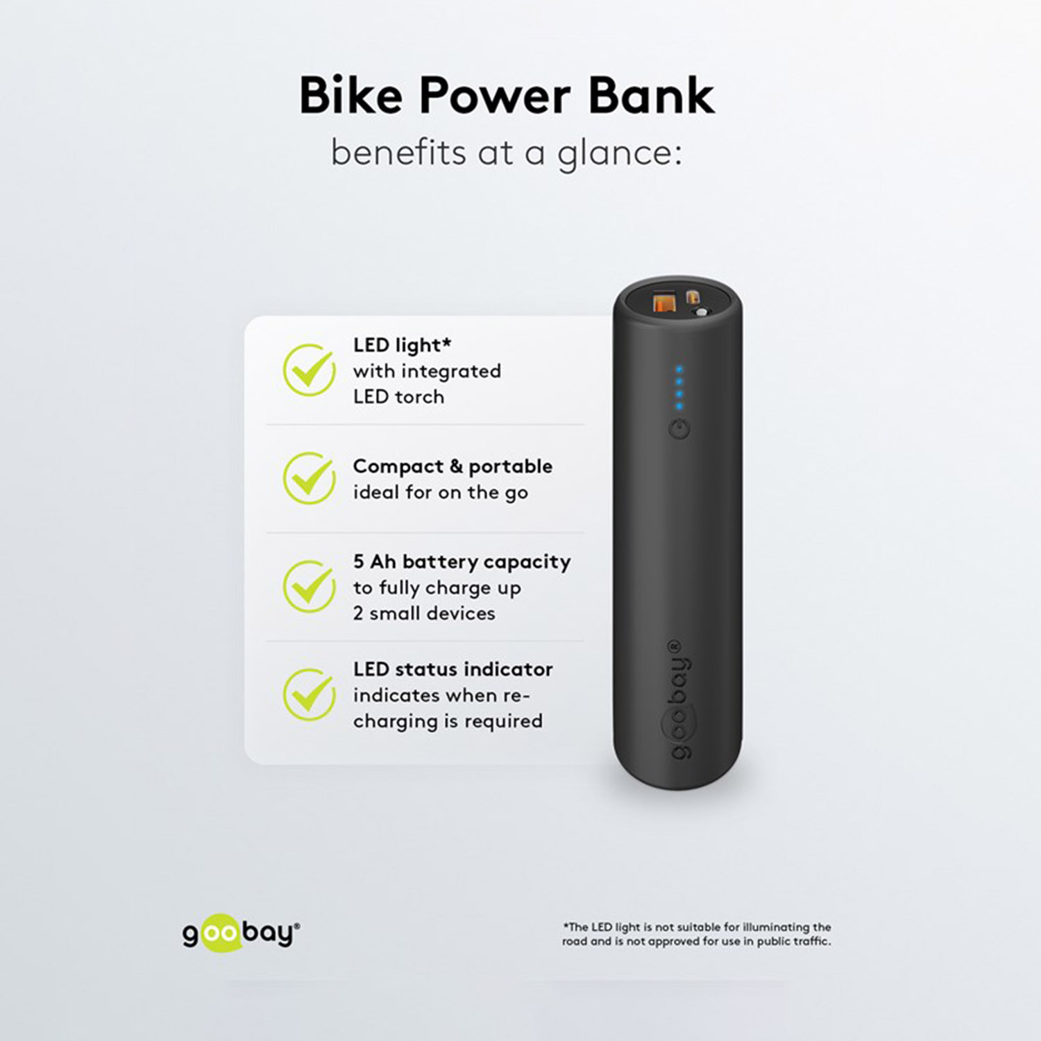 5000 5000 mAh Bike-Powerbank Schwarz Powerbank GOOBAY