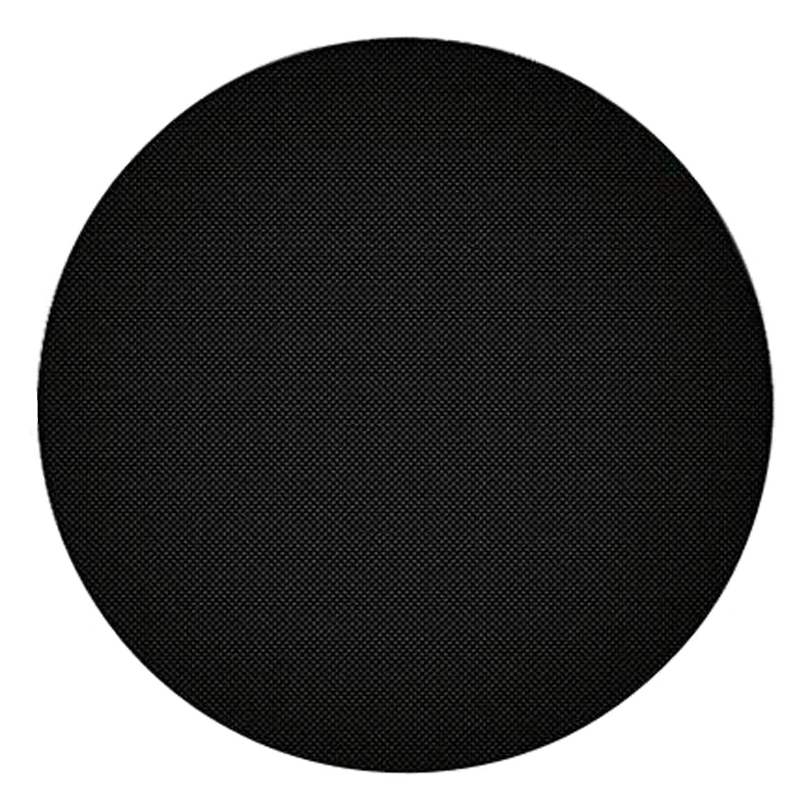 Schwarze, runde, strukturierte Oberfläche, möglicherweise eine Matte oder ein Pad.