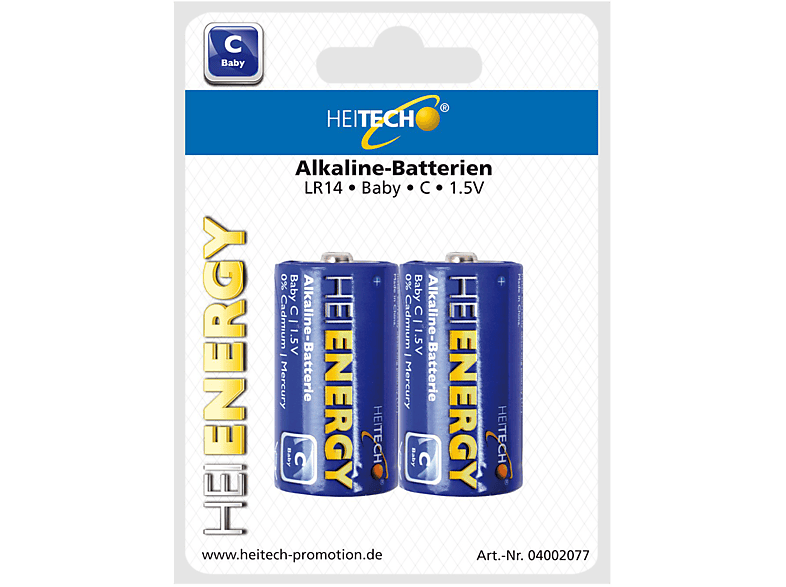 HEITECH 2-er Pack Alkaline Baby C Batterie