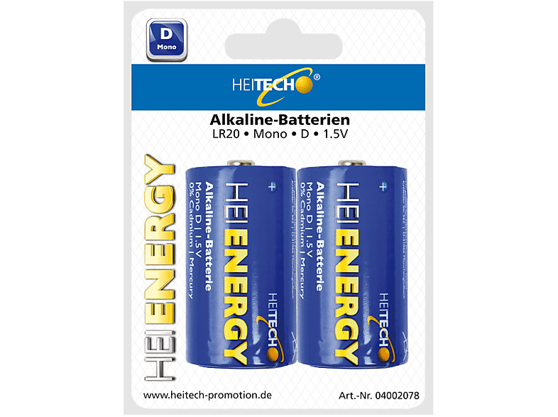 HEITECH 2-er Pack Alkaline Batterie D Mono