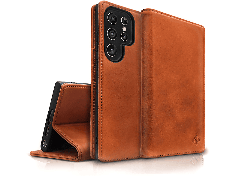 NALIA Echt Leder Flip Case Hülle mit Flip Cover