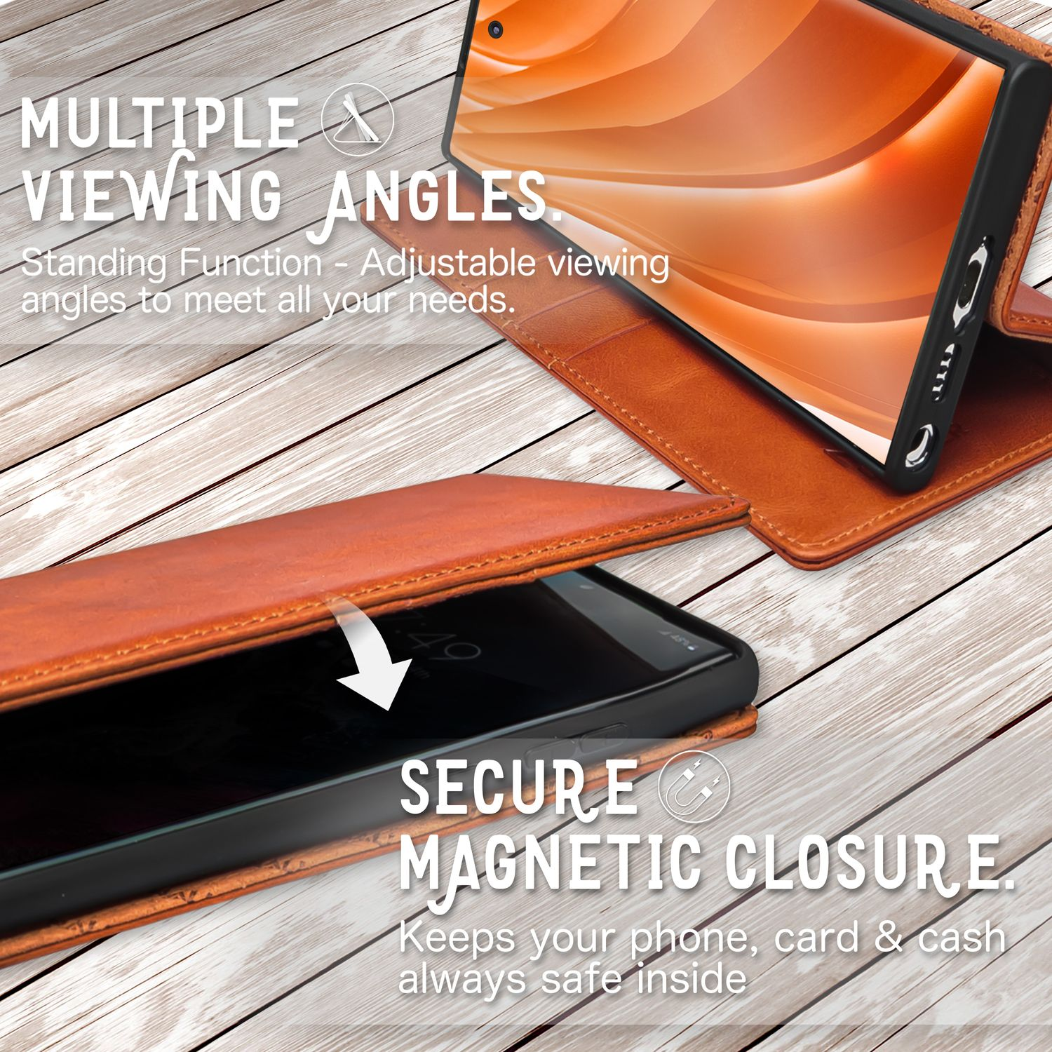 NALIA Echt Leder Flip Braun Case Hülle Ultra, Flip Galaxy S23 Magnetverschluss, mit Cover, Samsung