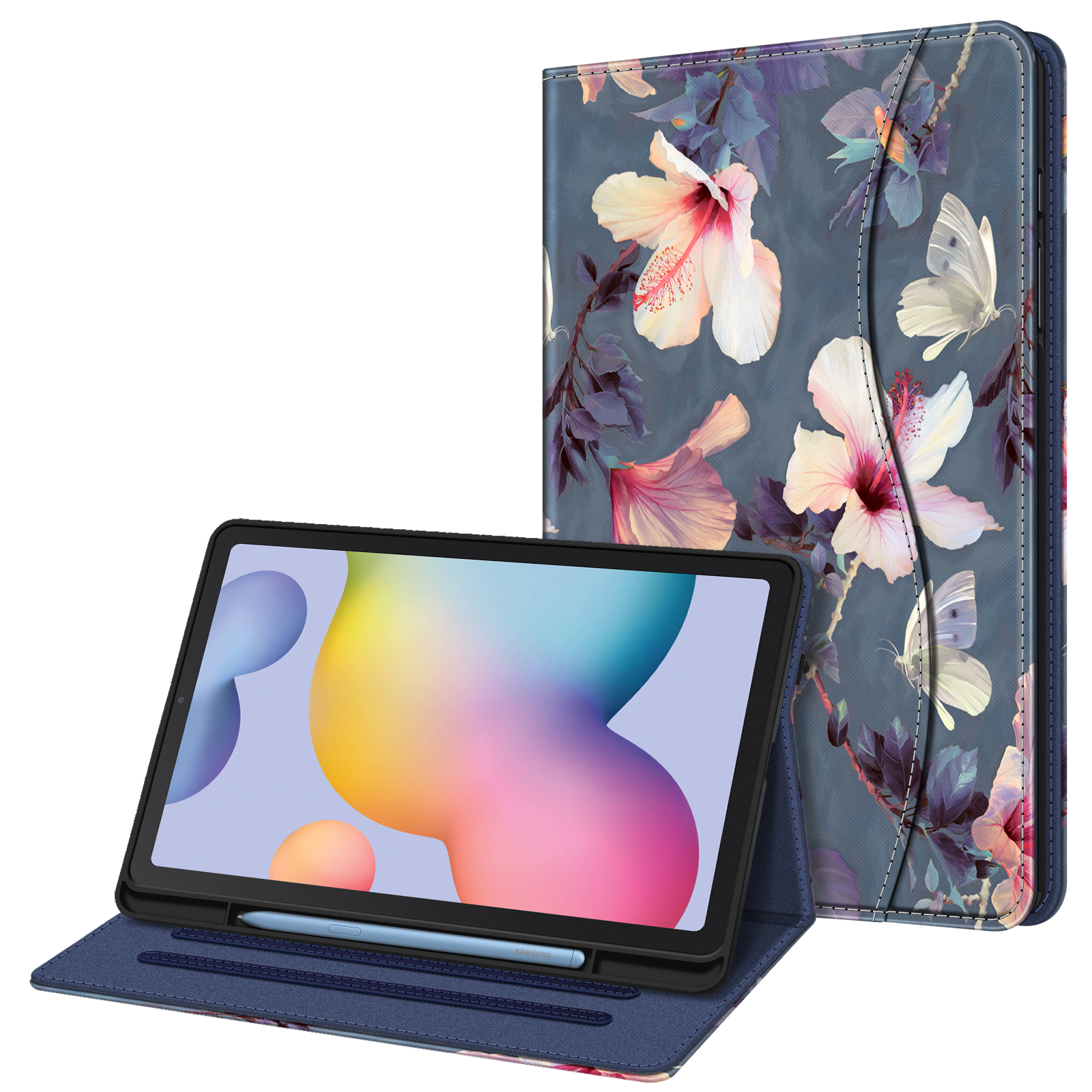 FINTIE Hülle Tablethülle Bookcover für Kunstleder, Blühender Samsung Hibiskus