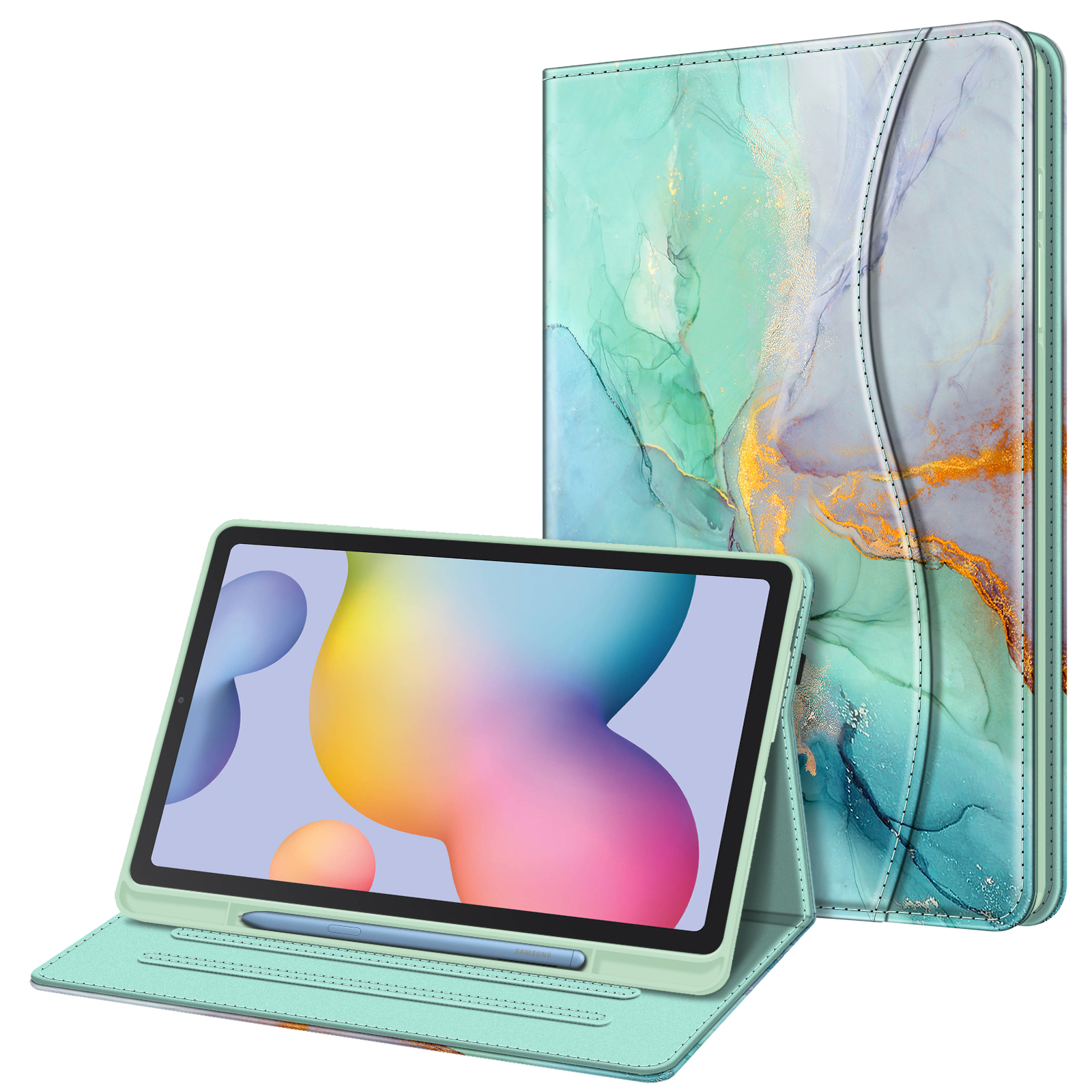 FINTIE Hülle Tablethülle Bookcover für Marmor Samsung Kunstleder, Smaragd