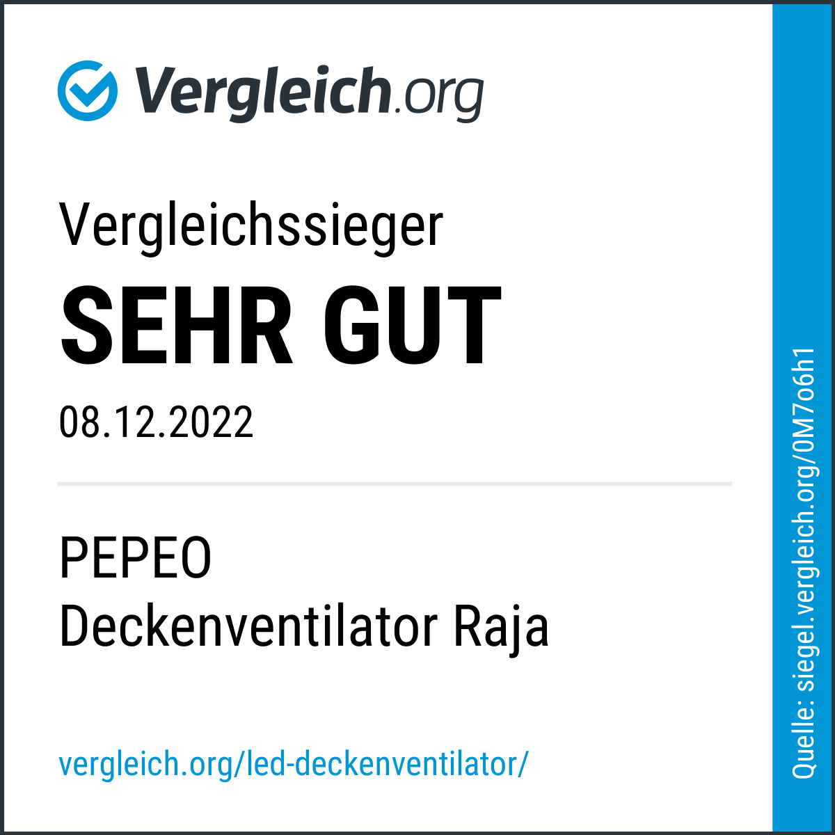 Ein 'SEHR GUT'-Gütesiegel von Vergleich.org.