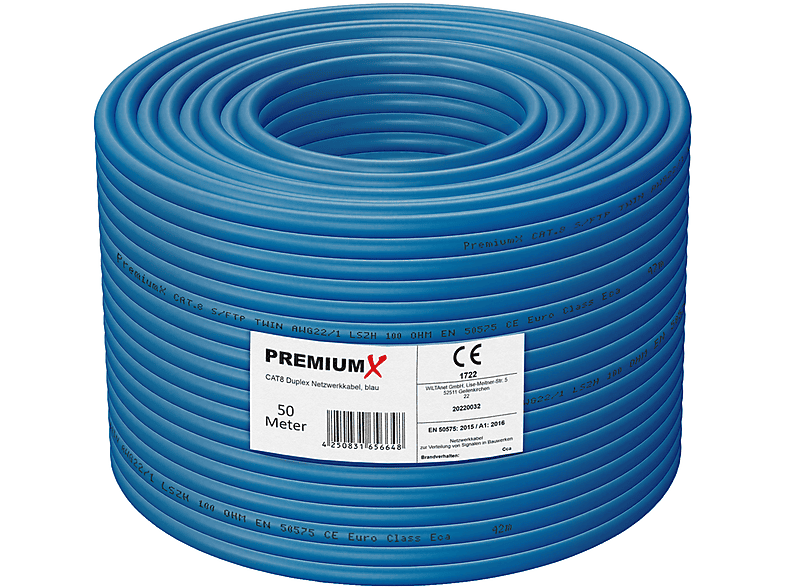 PREMIUMX 50m CAT 8 Netzwerkkabel Duplex LAN Kabel Ethernet Datenkabel, Netzwerkkabel, 50 m | Adapter & Netzwerkkabel