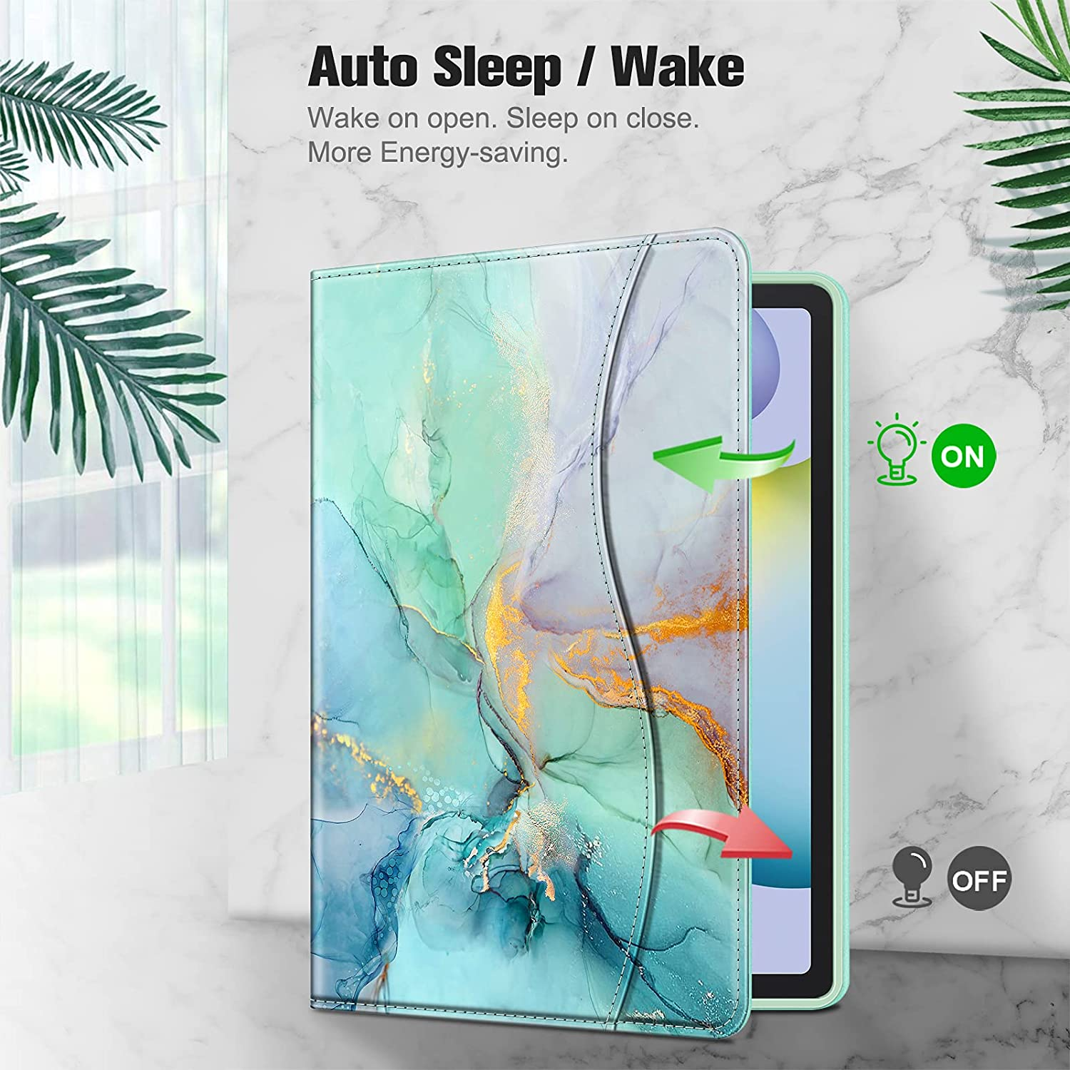 Hülle Samsung Smaragd FINTIE Marmor Tablethülle Bookcover Kunstleder, für