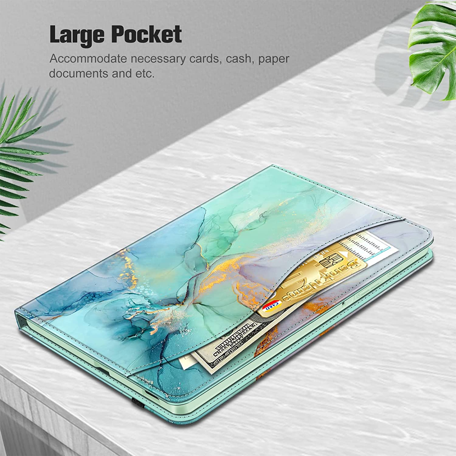 FINTIE Hülle Tablethülle Bookcover für Marmor Samsung Kunstleder, Smaragd