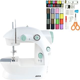 Maquina de coser con  kit de costura  - MÁQUINA DE COSER DE JOCCA CON KIT DE COSTURA con Doble puntada, ligera y portátil, Blanza y Azul JOCCA, Blanco