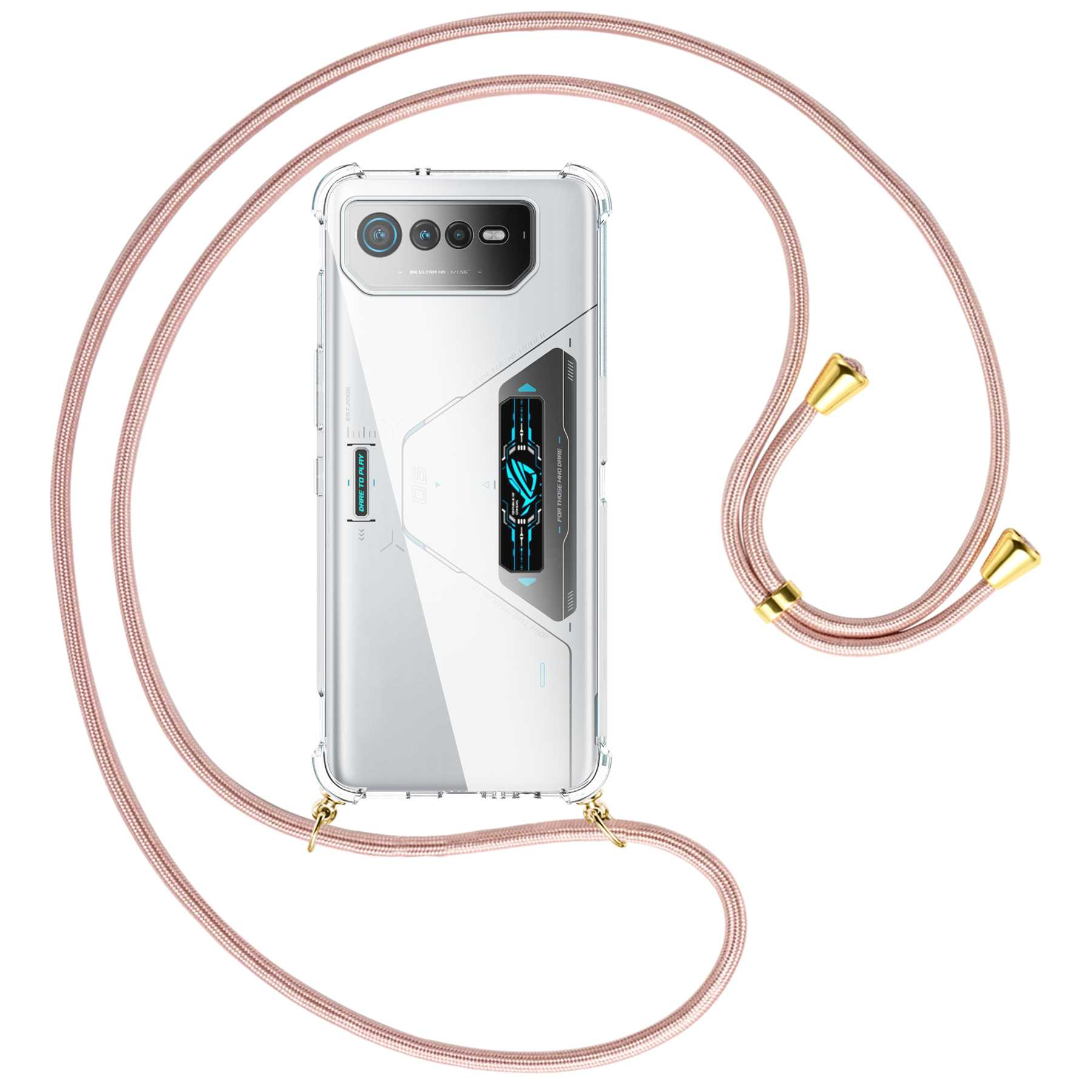 MTB MORE Phone Ultimate, gold 6D Backcover, Pro, Kordel, Asus, 6 / ROG ENERGY mit Rosegold Umhänge-Hülle