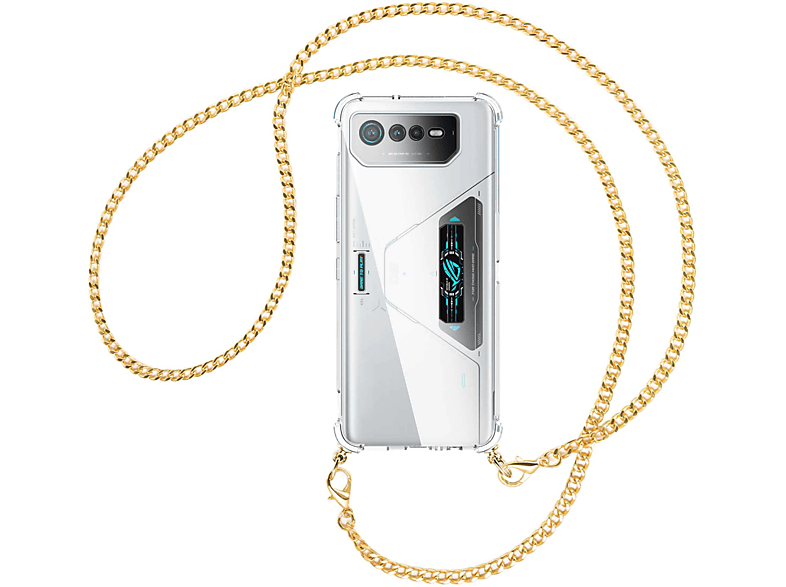 MTB MORE ENERGY Umhänge-Hülle mit Metallkette, Backcover, Asus, ROG Phone 6 Pro, 6D Ultimate, Kette (gold)
