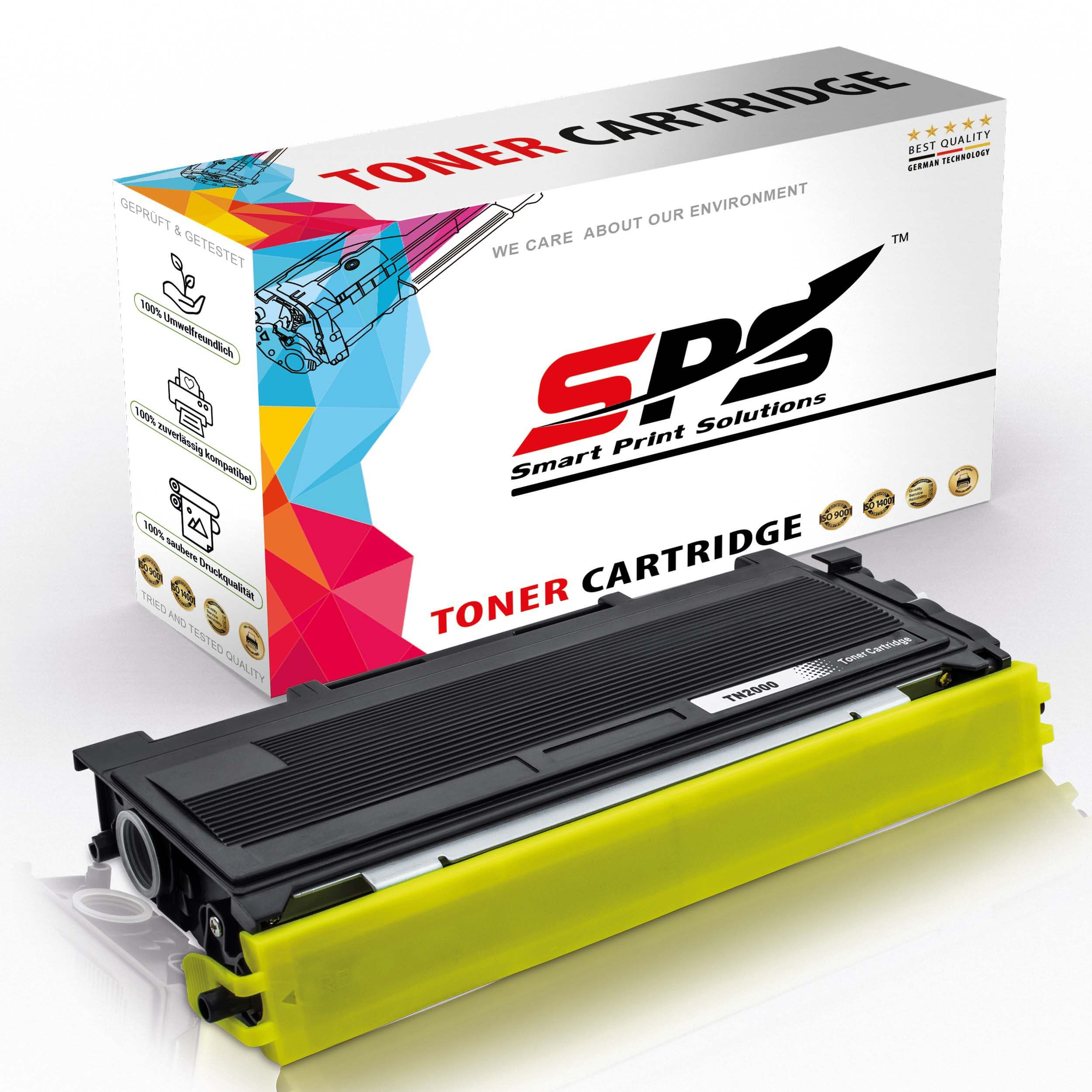 Tonerpatrone und -box. Die Patrone ist schwarz und gelb. Box ist weiß mit SPS-Logo.