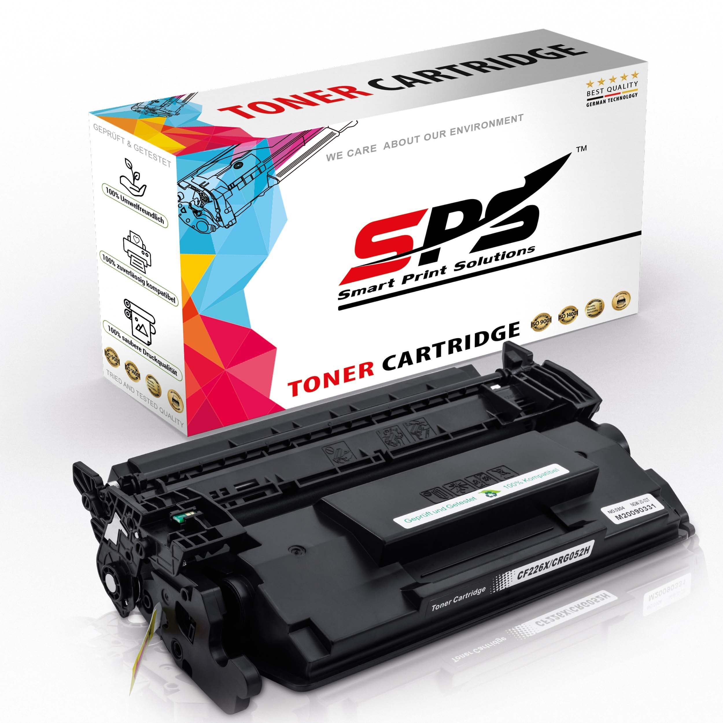 Schwarze Tonerkartusche vor einer Box mit der Aufschrift 'Toner Cartridge'.