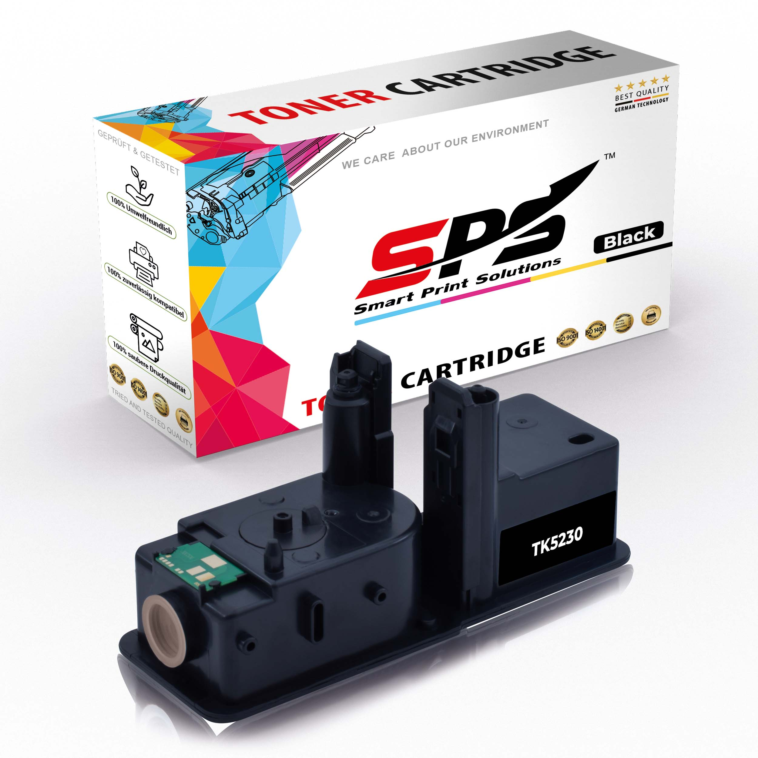 Schwarze Tonerkartusche mit einer Box mit der Aufschrift 'Toner Cartridge' und 'Smart Print Solutions'.