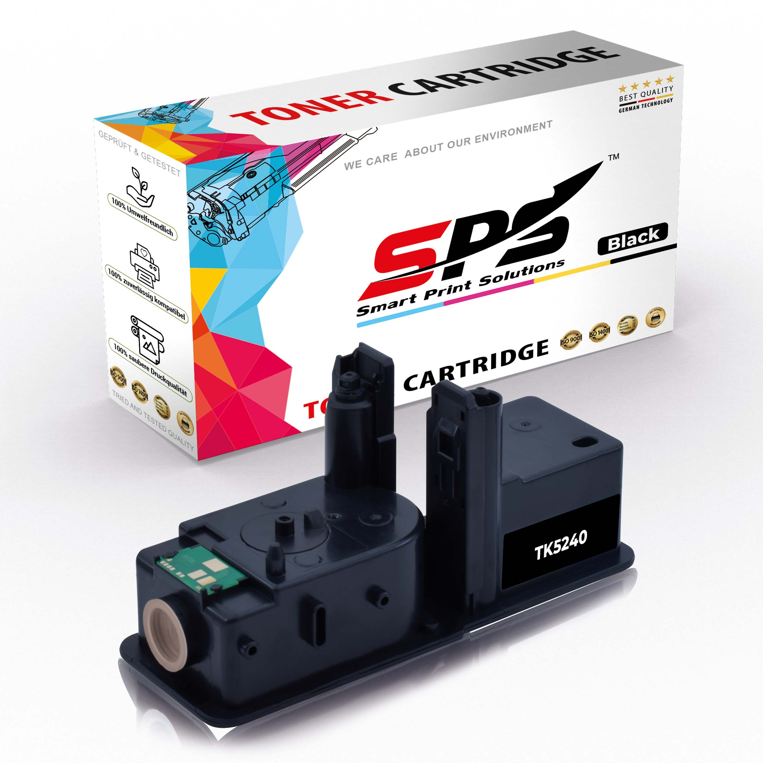 Eine schwarze Tonerkartusche mit ihrer Box, auf der 'Toner Cartridge' und 'Black' stehen.