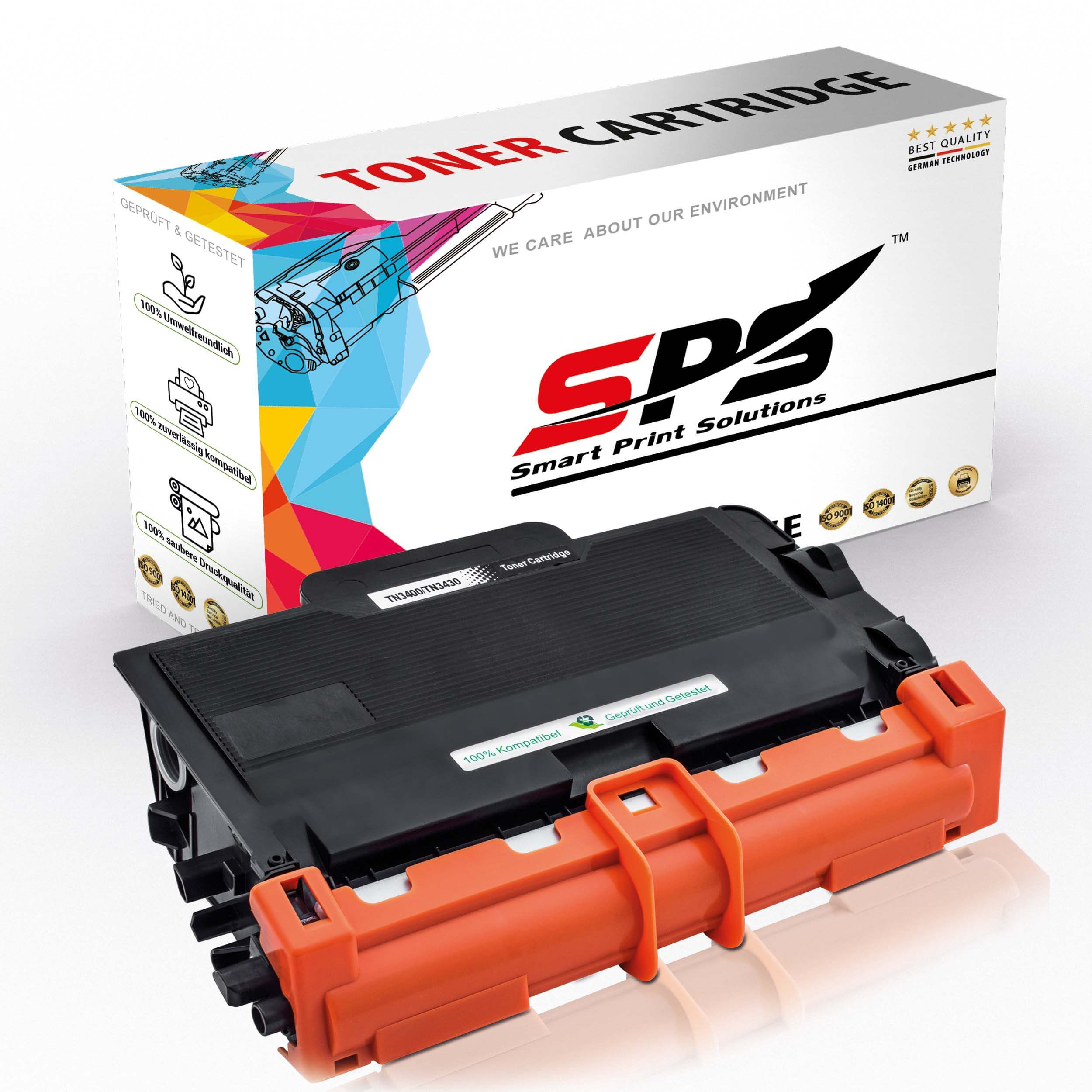 Orange Tonerkartusche mit weißer Box im Hintergrund, beschriftet mit 'Toner Cartridge'.