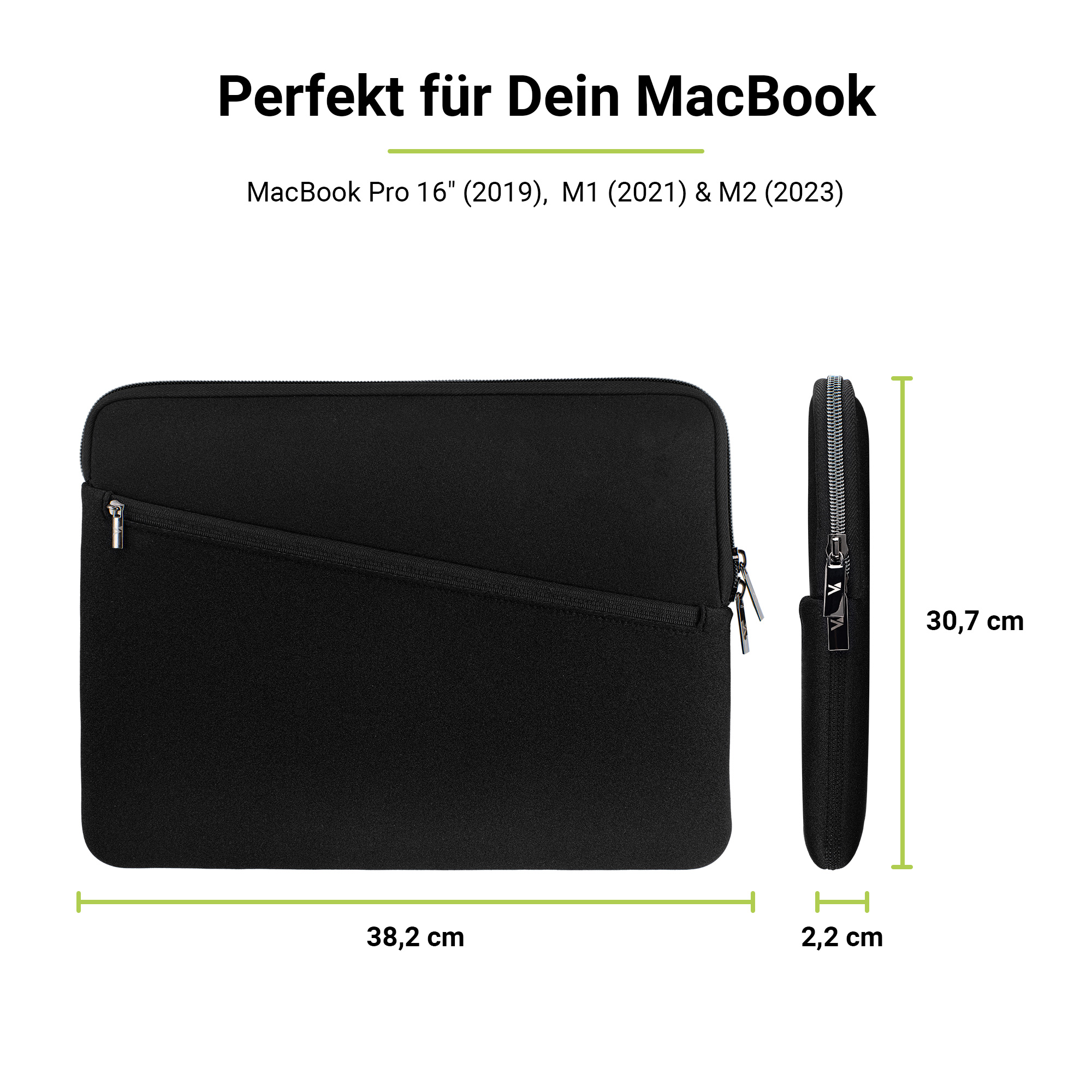 ARTWIZZ Neoprene für Apple Sleeve für Sleeve / Zoll MacBook Pro Zoll Pro Notebooktasche (2023-2019) 16 MacBook (2019-2012) Pro Schwarz Neopren, 15