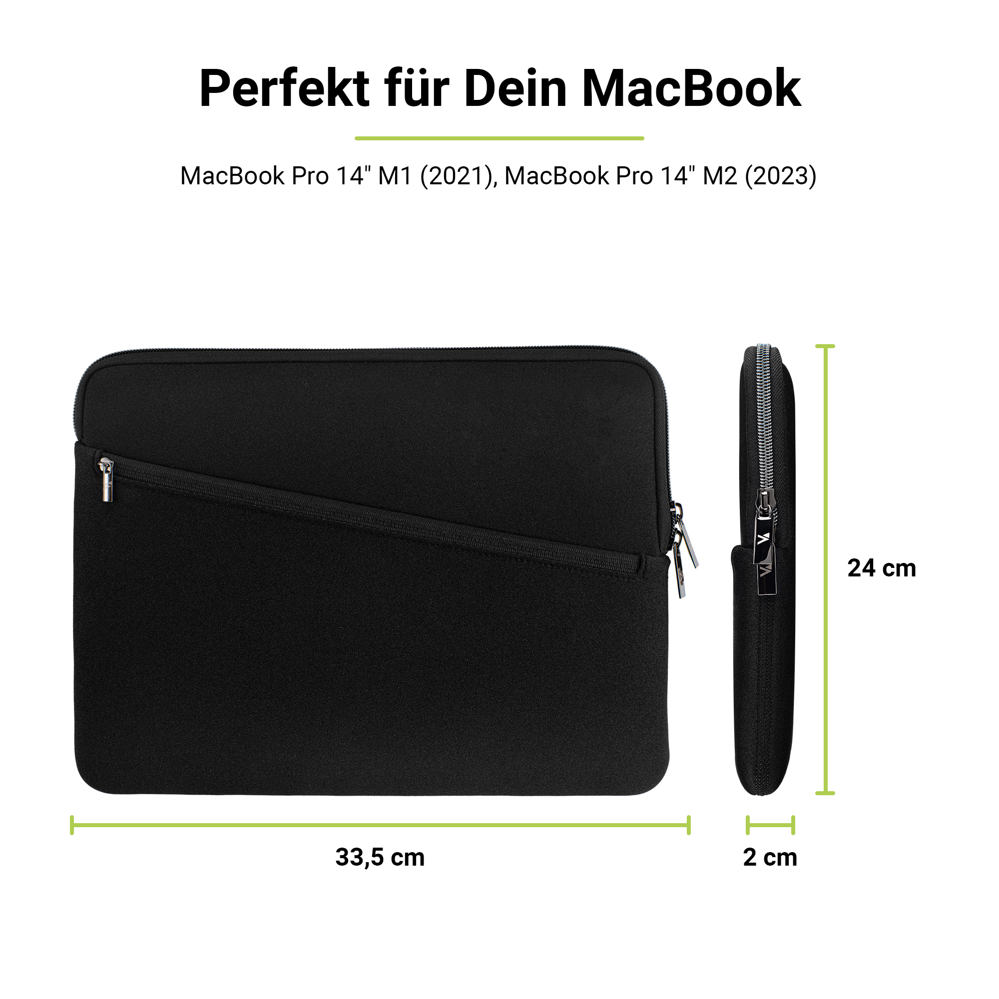 ARTWIZZ Neoprene Sleeve MacBook Schwarz für Apple Neopren, für Sleeve 14 Zoll Notebooktasche Pro (M1/M2/M3) Pro