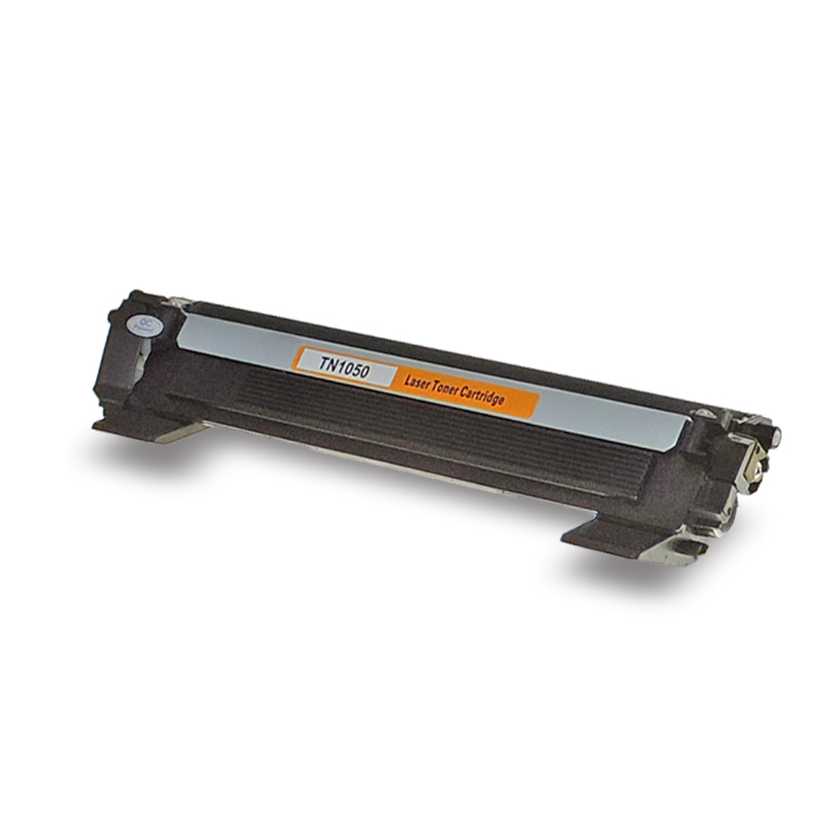 Eine schwarze Laser-Tonerkartusche mit einem Etikett mit der Aufschrift 'TN1050'.
