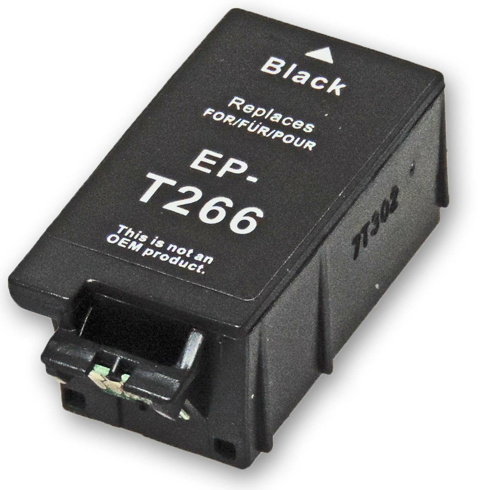 Eine schwarze Tintenpatrone. Die Patrone trägt den Text 'EP-T266'.