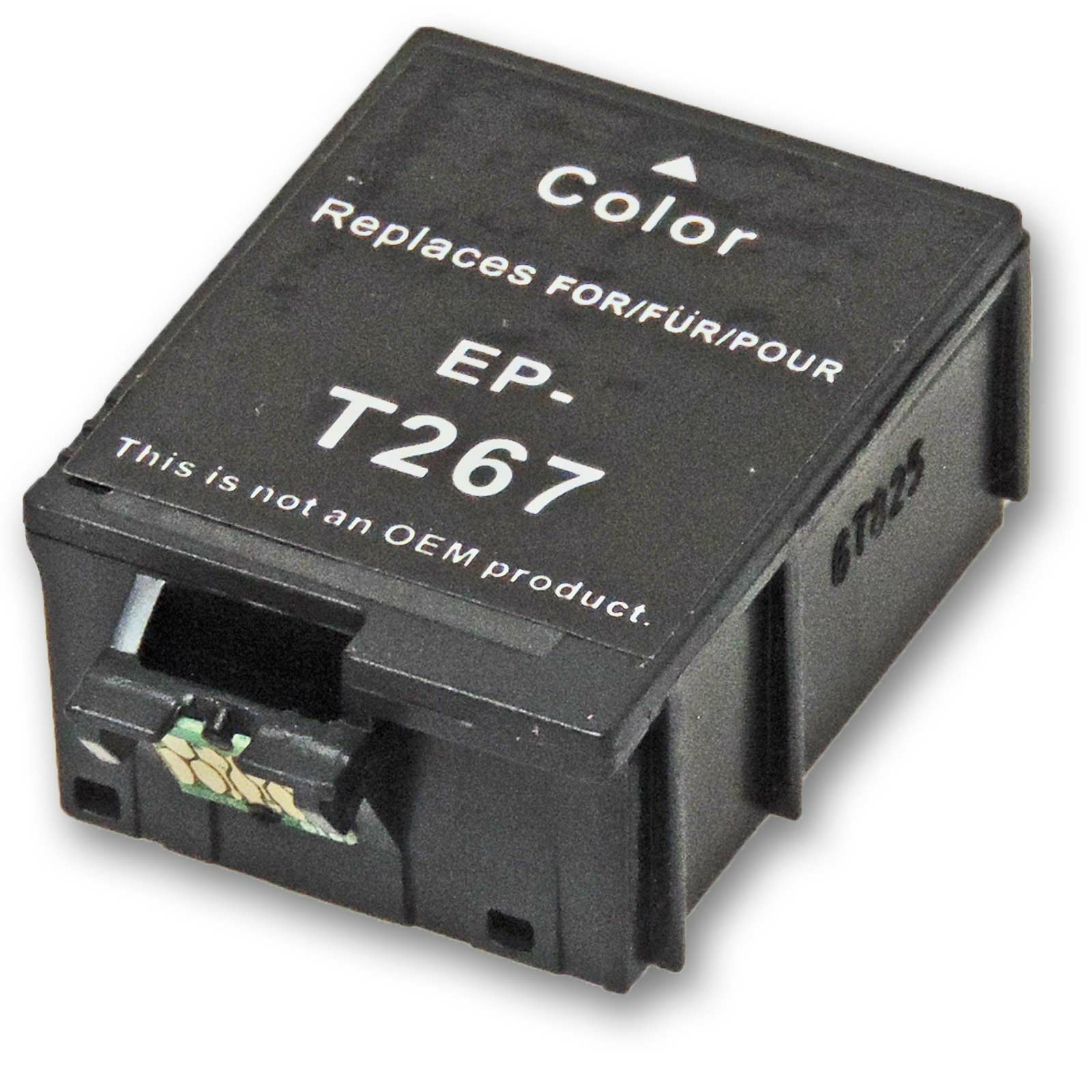 Schwarze Tintenpatrone. Text: Farbe, EP-T267. Aufschrift: Dies ist kein OEM-Produkt.