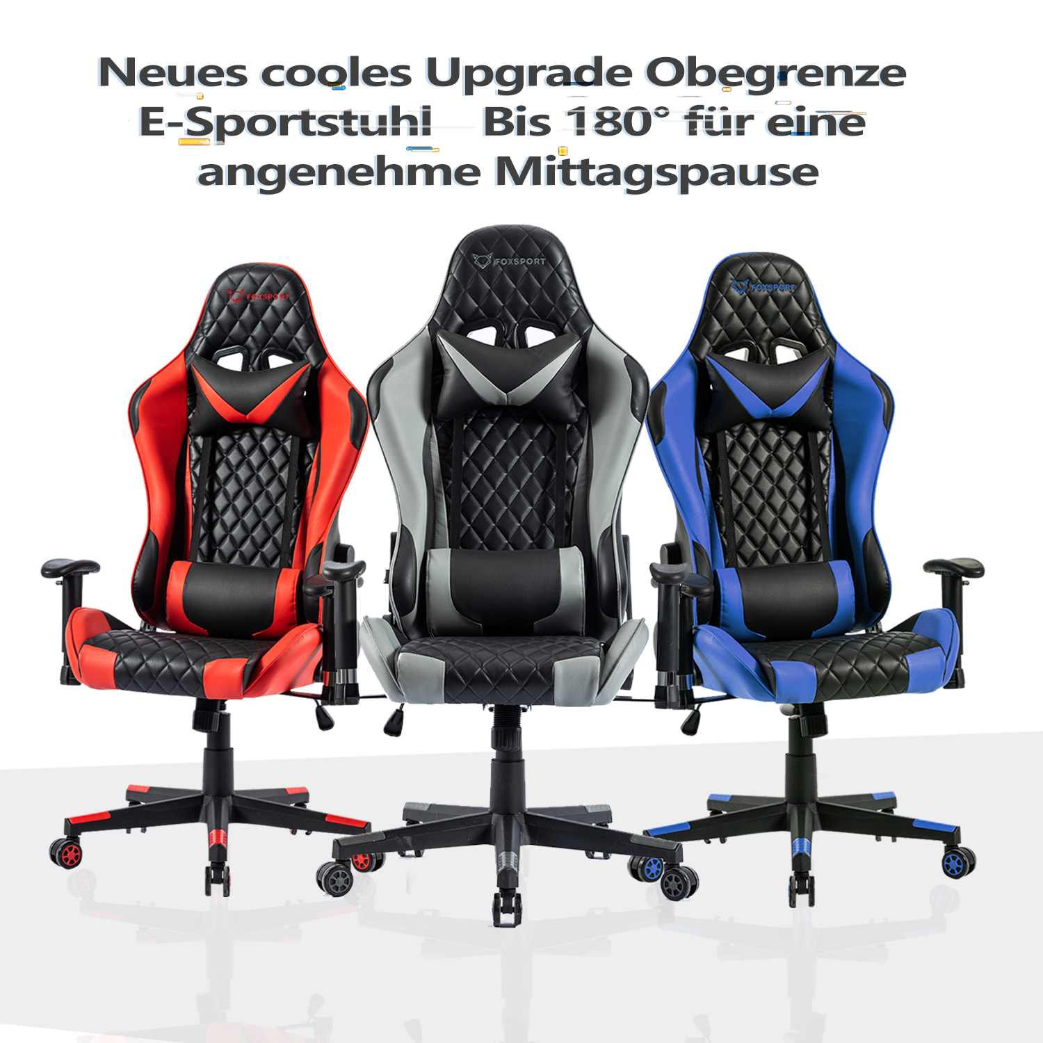Lendenkissen mit Gaming-Stuhl, Kopfstütze E-Sport Gaming und Stuhl rot FOXSPORT Stuhl