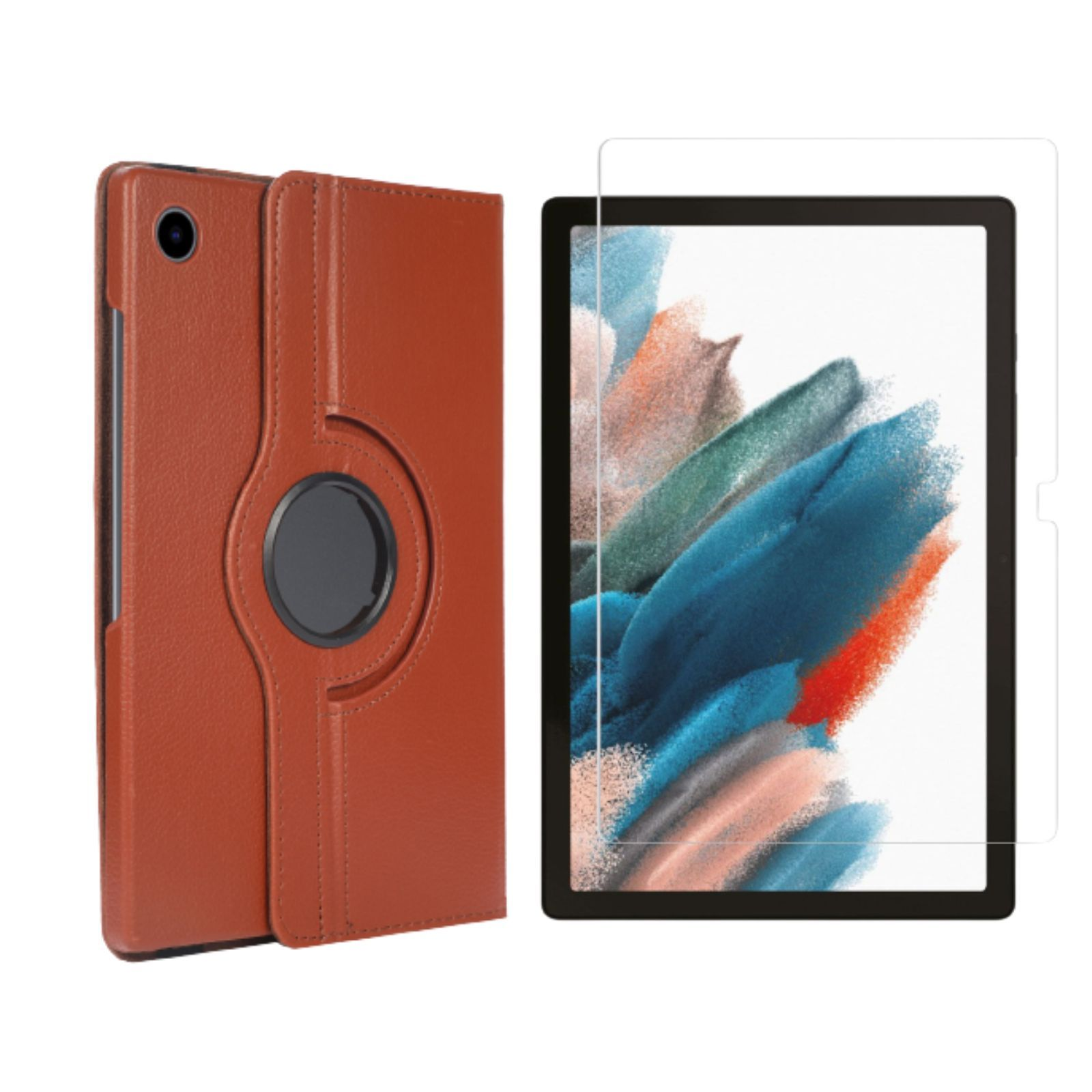 (Schutzhülle Zoll Braun Kunstleder, X205 10.5 + A8 SM-X200 Schutzglas) Set LOBWERK Bookcover 2in1 Samsung Galaxy Tab für Case